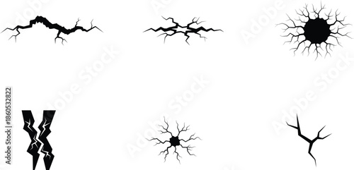cracks and breaks in different shapes and sizes on white background
