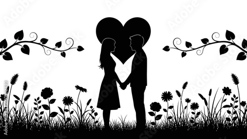 Couple Holding Hands Silhouette Love Heart.