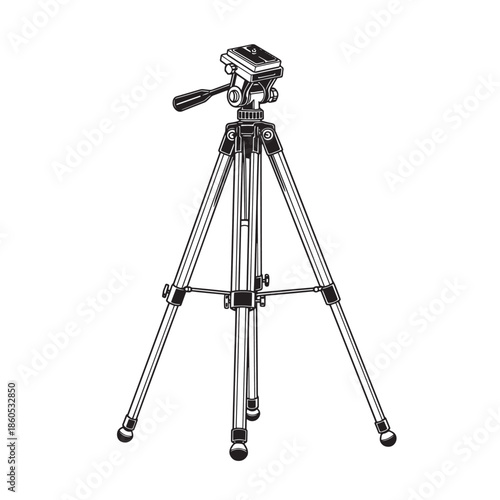 Professional photography tripod with mounted camera ready for stable shoots.