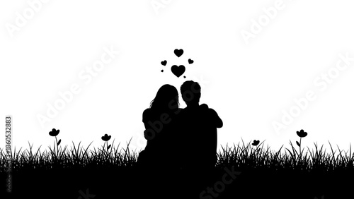 Couple Embracing with Hearts in Air.