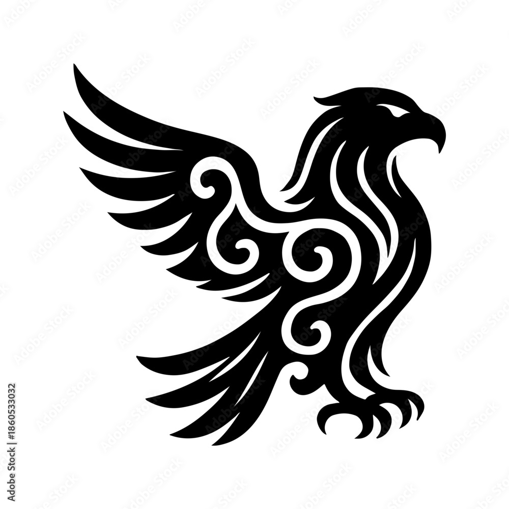 Fototapeta premium Tribal Eagle Silhouette Vector Illustration - Majestic Bird of Prey Emblem