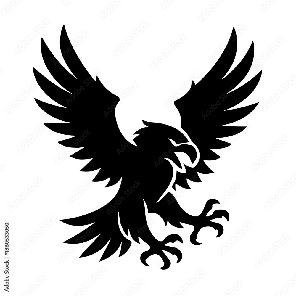 Obraz premium Majestic Eagle Silhouette Icon in Flight, Symbol of Freedom and Power
