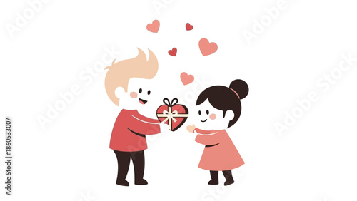 Cartoon Couple Exchanging Gift on Valentines Day.