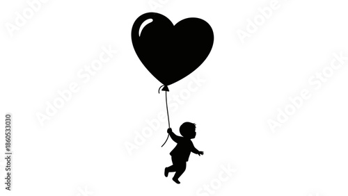 Silhouette of Child with Heart Balloon.