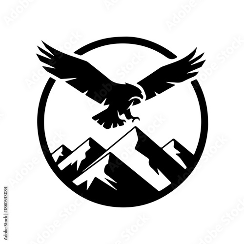 Eagle Soaring Over Mountains Silhouette Logo Emblem Circle