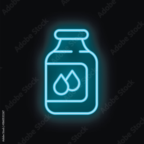 Blue glowing neon icon of ink cartridge for printer or toner for ciss, isolated vector illustration