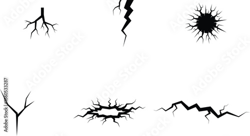 cracks and breaks in the ground  various shapes and sizes