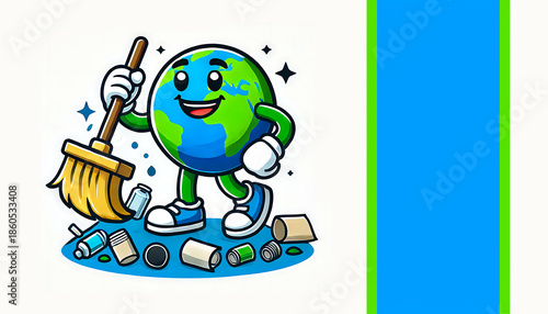 Happy Earth Cleaning Up Trash