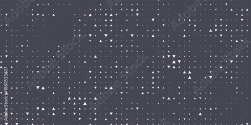 Triangular Halftone Texture Retrowave Vector Geometric Technology Abstract Background. Half Tone Triangles Retro Colored Pattern.