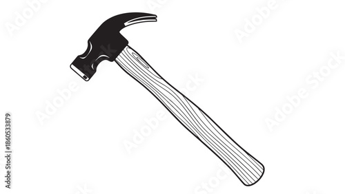 Hammer with wooden handle and metal head, classic hand tool for construction and carpentry.