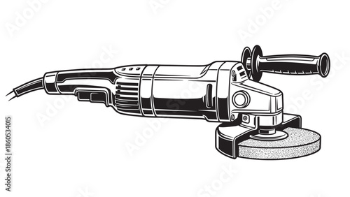 Illustration of a handheld electric drill with rotating chuck and grip.