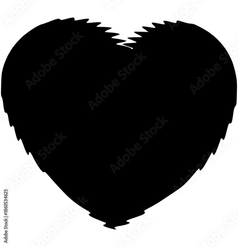 Black Silhouette of a Jagged Heart Shape - Ideal for Valentine's Day, Love, and Romance Designs
