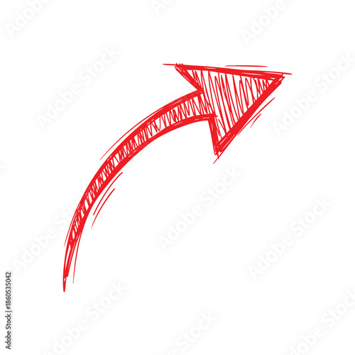 Curved red arrow upward pointing symbol graphics concept.