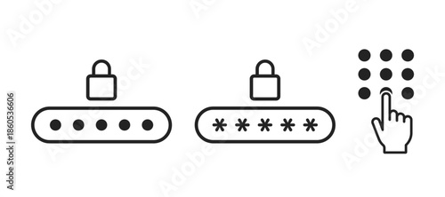 Pin code icon set. Code lock icons. Keypad icon. Password icon set