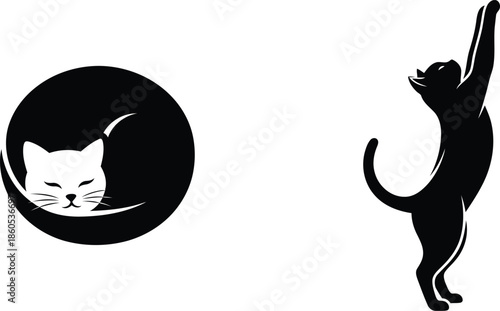black and white cat silhouettes on white background