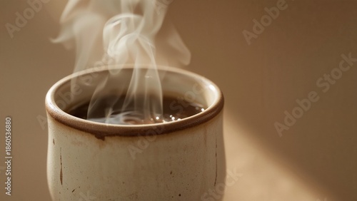 Warm Steam Rising From a Handmade Ceramic Coffee Mug