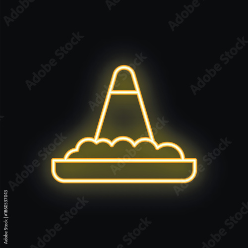 Glowing neon yellow icon of an incense burner with smoke coming out
