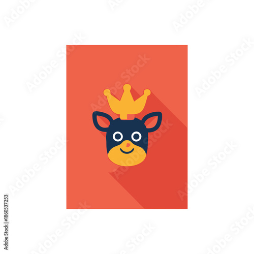 Crowned Cow Character Portrait On Red Background.