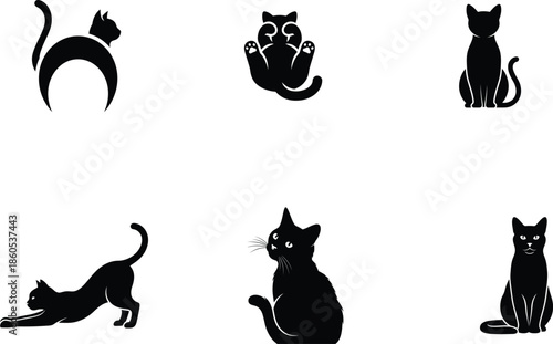 black cat silhouettes in various poses and positions