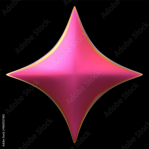 Red four-pointed star spark realistic 3D vector, space galaxy emoji, abstract shine metallic shape, sparkle decoration