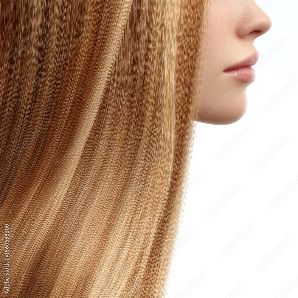Fototapeta premium Close-Up of Smooth Blonde Hair and Side Profile of a Female with Healthy Shine and Glow