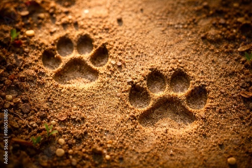 Two paw prints in the sand, one on the left and one on the right