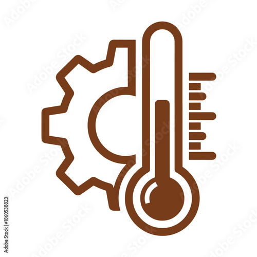 Brown outline of a thermometer with a snowflake symbol on the left side cold