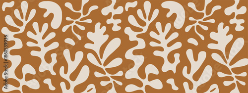 pattern white amoeba silhouettes on brown seamless background
