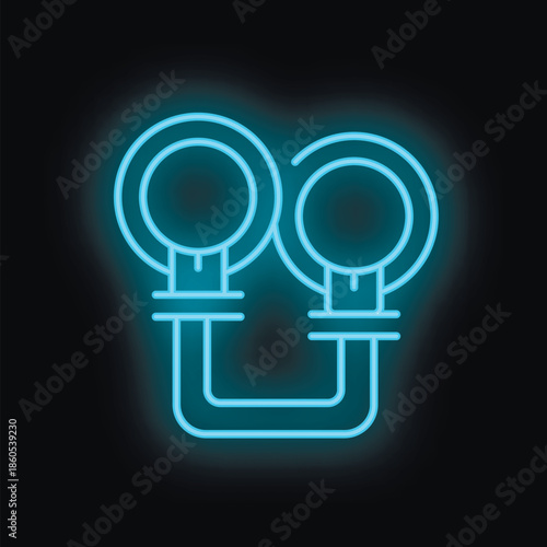 Glowing neon line icon of a scuba diving rebreather, adding a modern touch to any diving related design