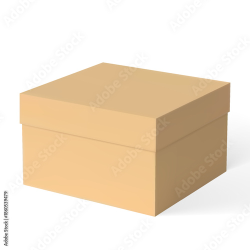 Square cardboard box with a closed lid, realistic icon.