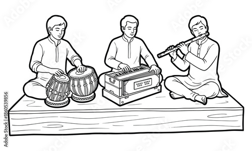 Traditional indian musicians playing instruments