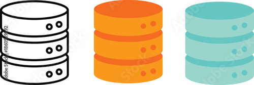 Database server icons set representing data storage cloud computing hosting technology modern vector illustration minimal flat design collection