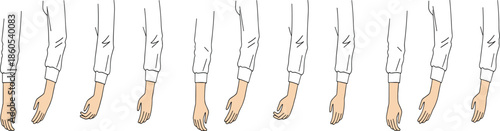 Arm swing animation sequence showing hand movement poses for walking cycle isolated on white background flat vector