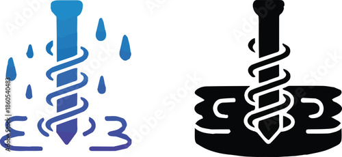 screw drill bit penetrating surface with liquid icon variations