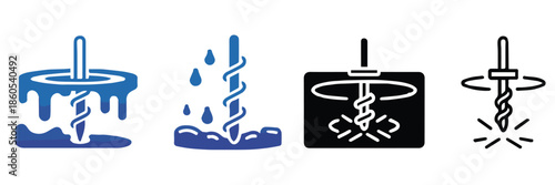 screw fluid splash icon set in gradient silhouette and outline