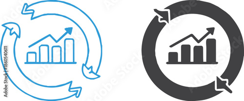 analytics bar chart cycle icon for performance tracking and report