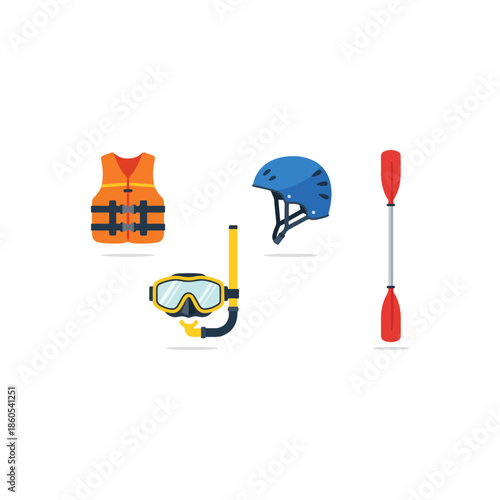 Colorful water sports safety gear icons set.