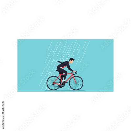 Determined road cyclist pedaling a sleek red bike.