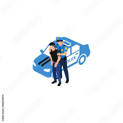 Uniformed police officer handcuffing detained suspect.