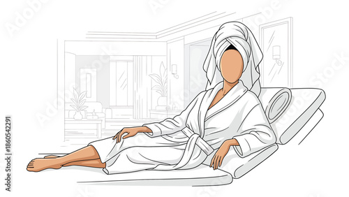 Modern vector illustration of woman relaxing at luxury spa, wellness, self-care, and premium beauty lifestyle concept ideal for health branding
