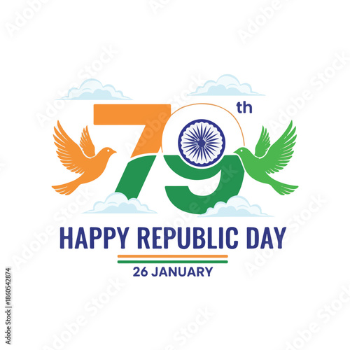 Seventy-ninth republic day celebration with vibrant birds and national colors of india