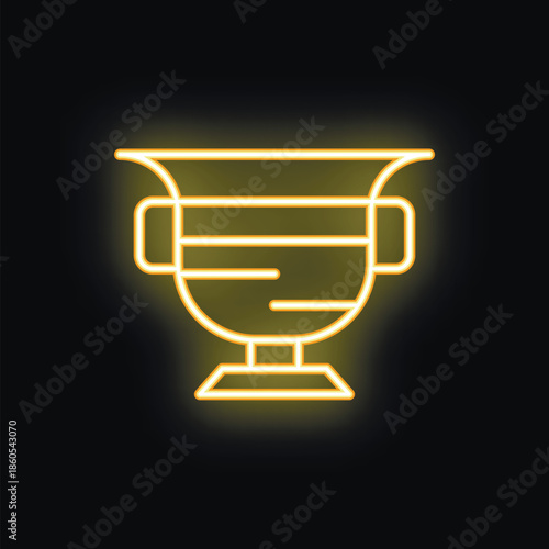 Bright, neon yellow icon of an amphora is glowing against a black background