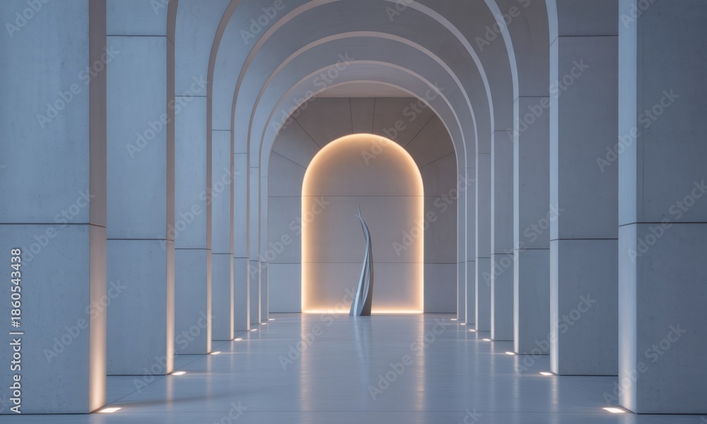 Fototapeta premium Modern archway hallway with minimalist art