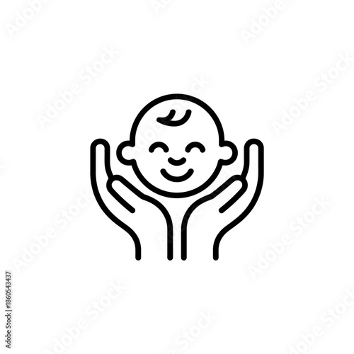 Hands cradling a baby s face a simple line art illustration of care