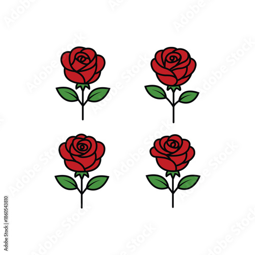 Red Rose Flower Icon Set