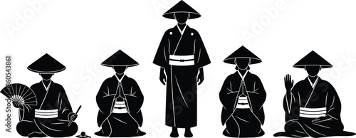 Kimono, Japan, Silhouette, Vector, Oriental, Culture, Zen, Tradition, Asian, Meditation, Samurai, Person, Illustration, Icon, Isolated