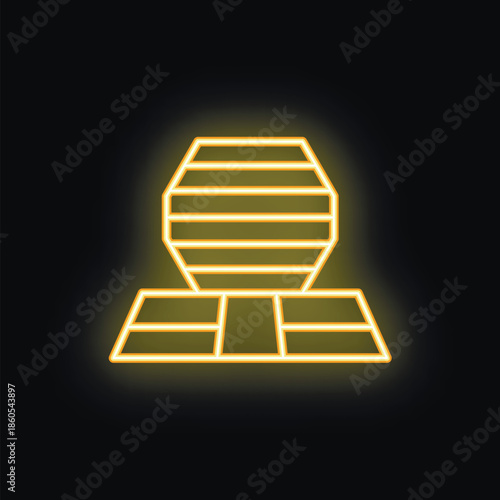 Glowing neon line icon of a wooden sauna room, relaxation and healthcare concept
