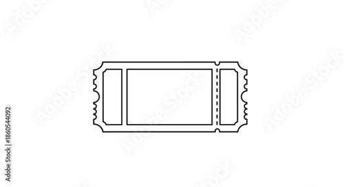 A simple outline drawing of a rectangular ticket with a perforated line and a dashed line border on a white background.
