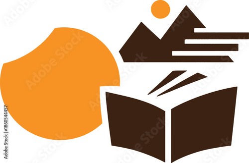 Abstract Education Concept with Open Book Mountain and Sun for Creative Learning