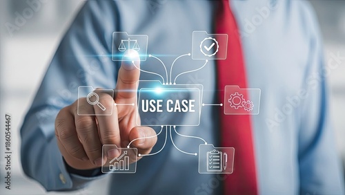 Businessman interacting with digital use case interface